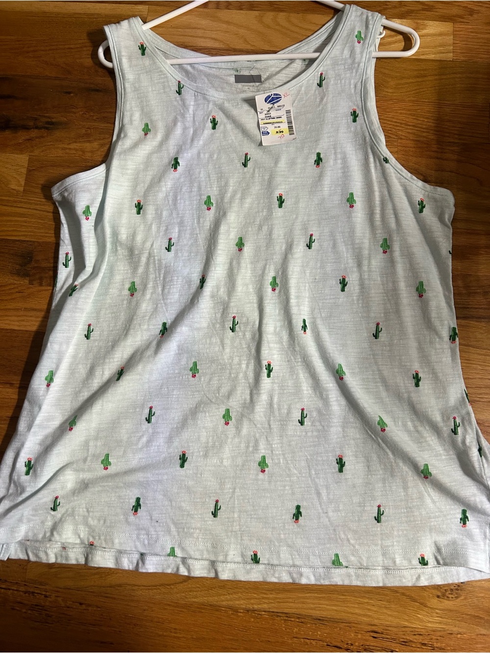 Light Blue Cactus Print Tank Top - Women's Sleeveless Casual